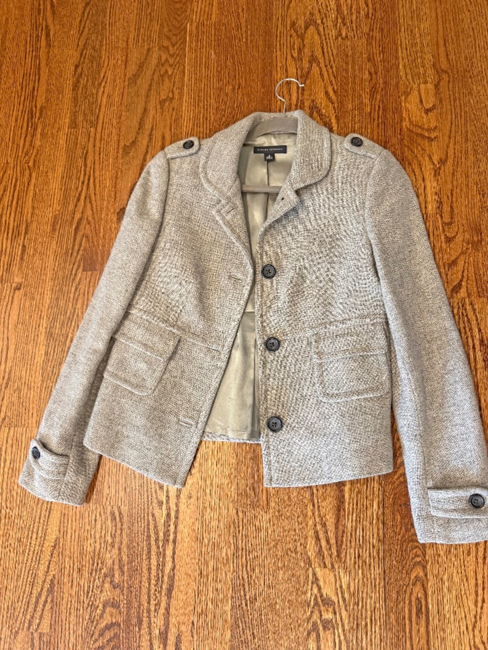 Banana Republic Wool Blend Tweed Military Jacket Epaulets Peplum (Sm)